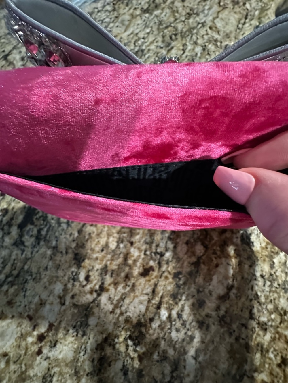 Kurt Geiger London Small Shoreditch Bow clutch in pink velvet. - Picture 10 of 16